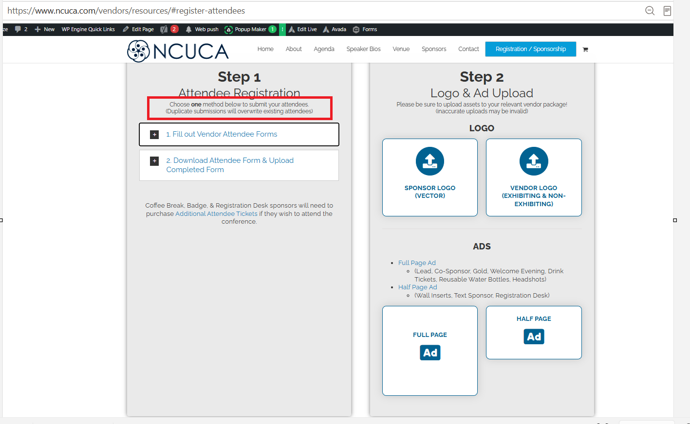 Screenshot 2. Select the attendee entry form