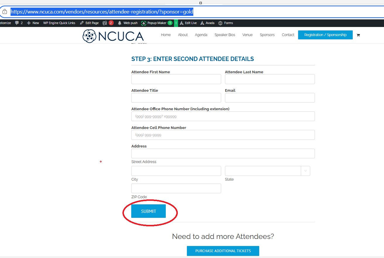 Screenshot 9. Submit the completed attendee form