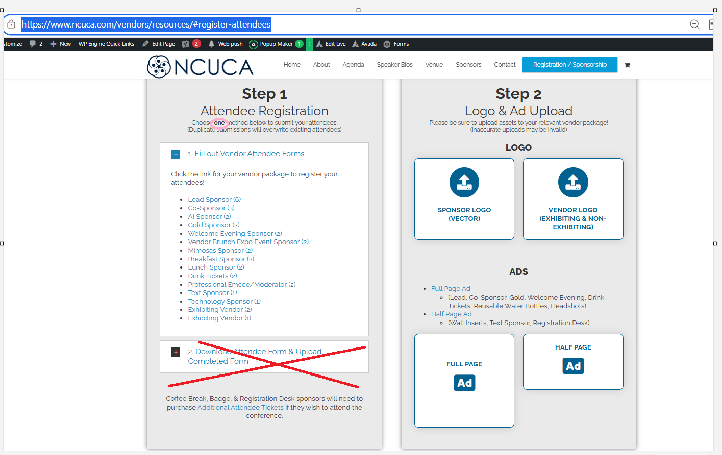 Screenshot 10. Choose ONLY one attendee submission method