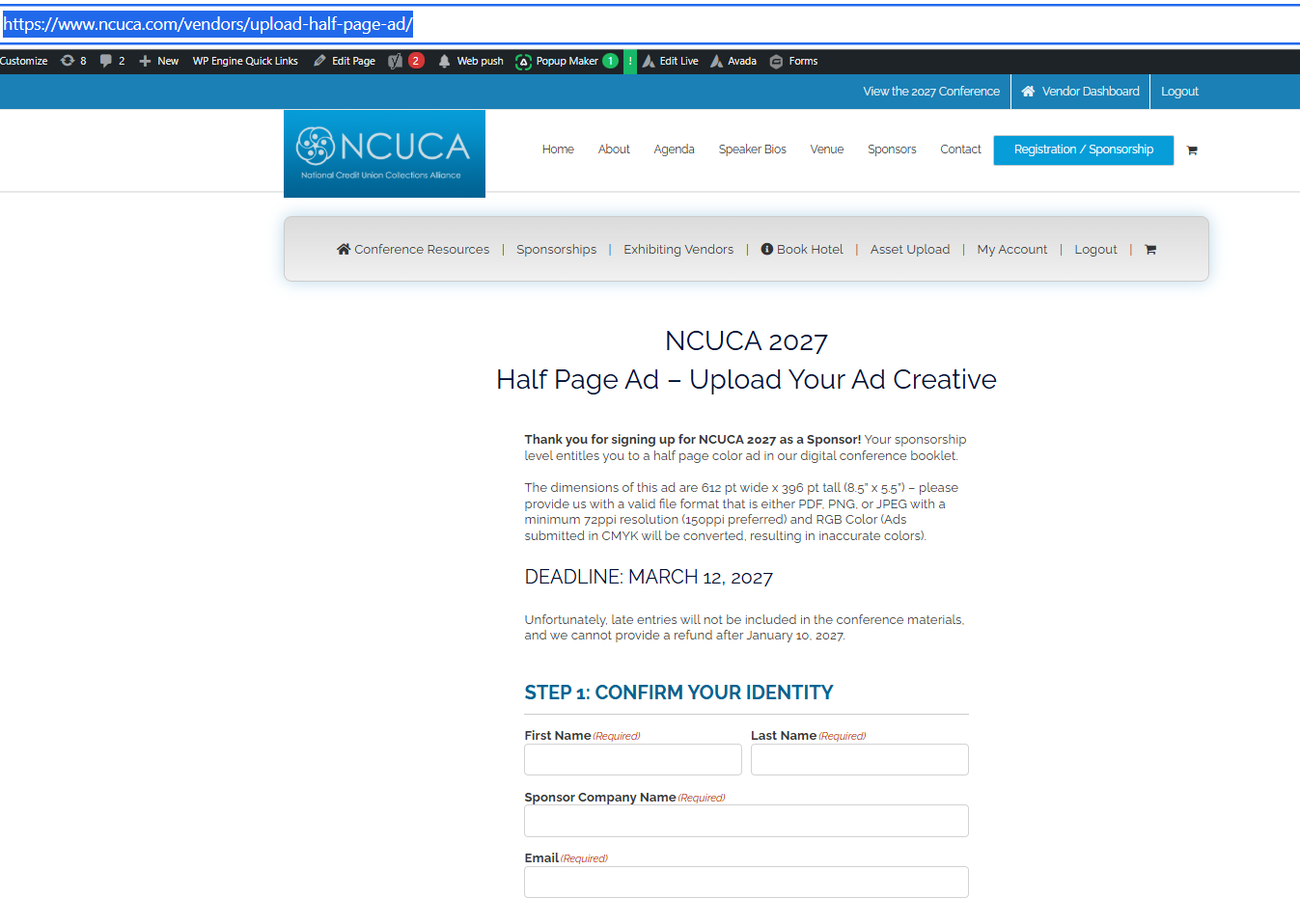 Screenshot 30. Open the half-page advertisement form